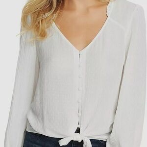 NEW $160 1. State Women's White Long-Sleeve Button-Front Blouse Shirt Top Size S